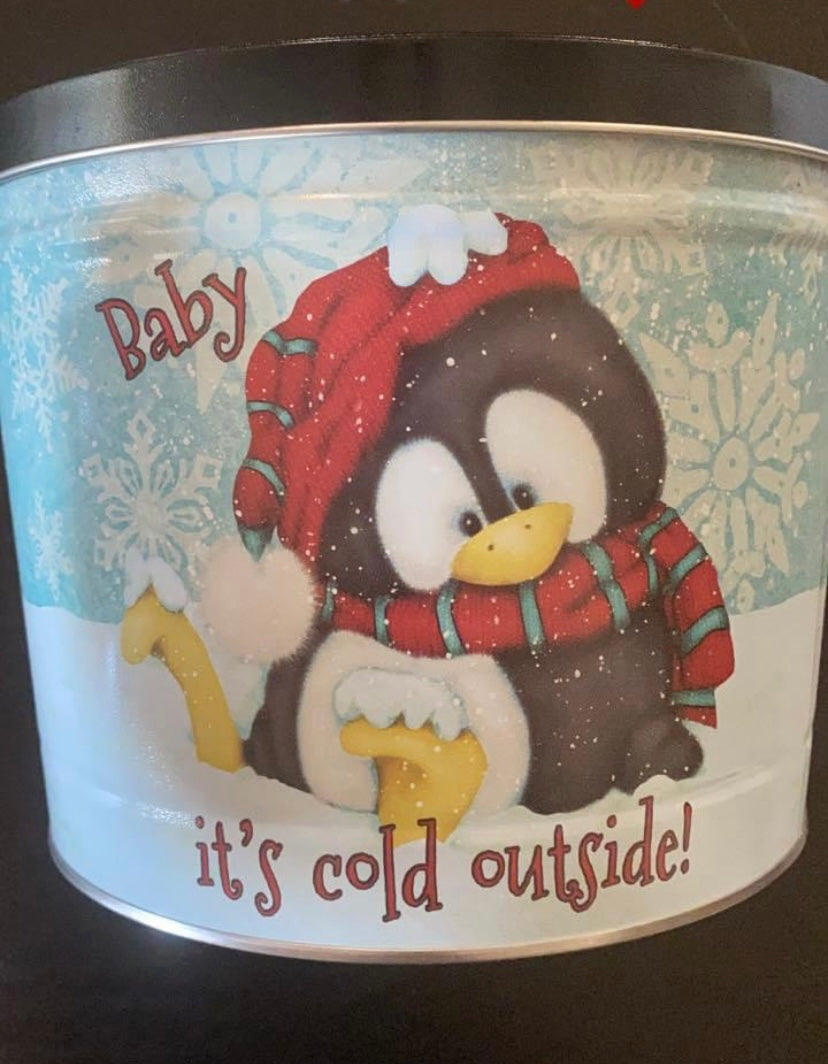 2 Gal popcorn tin baby its cold outside